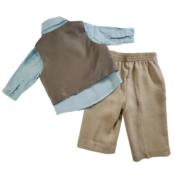 K1288 * Starting Out Boys 4pc Suit Tan Blue Size 3/6M - Picture 3 of 12